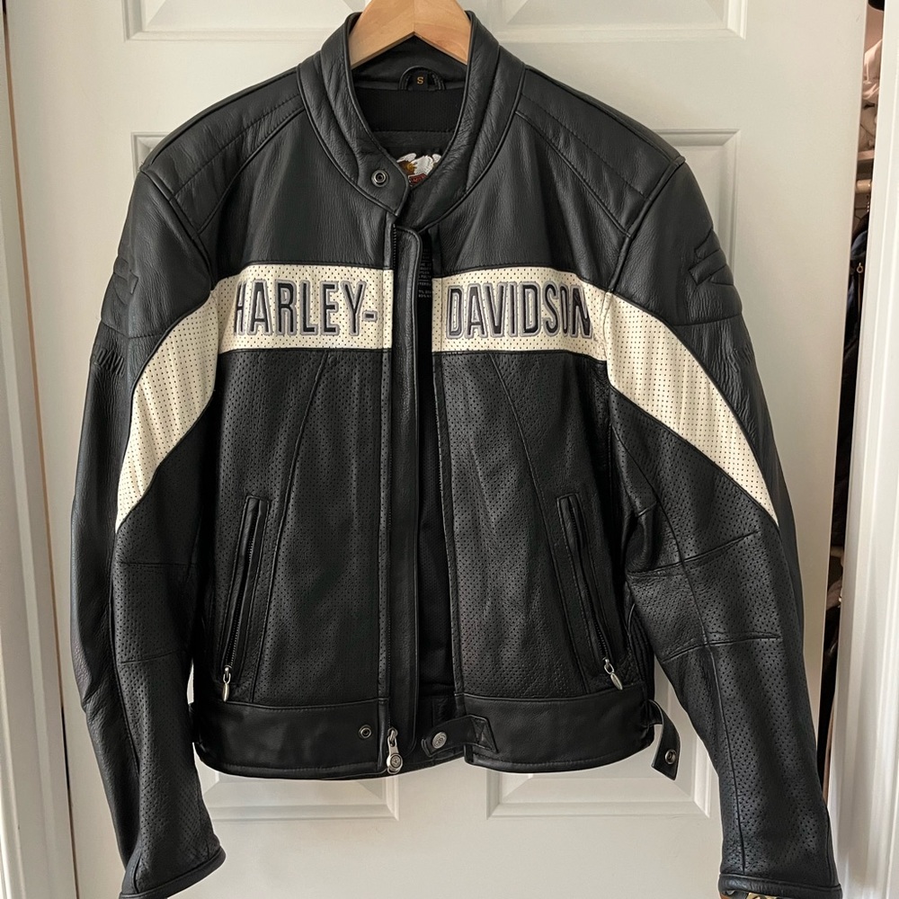 Harley-Davidson Black Leather Jacket with White Panels